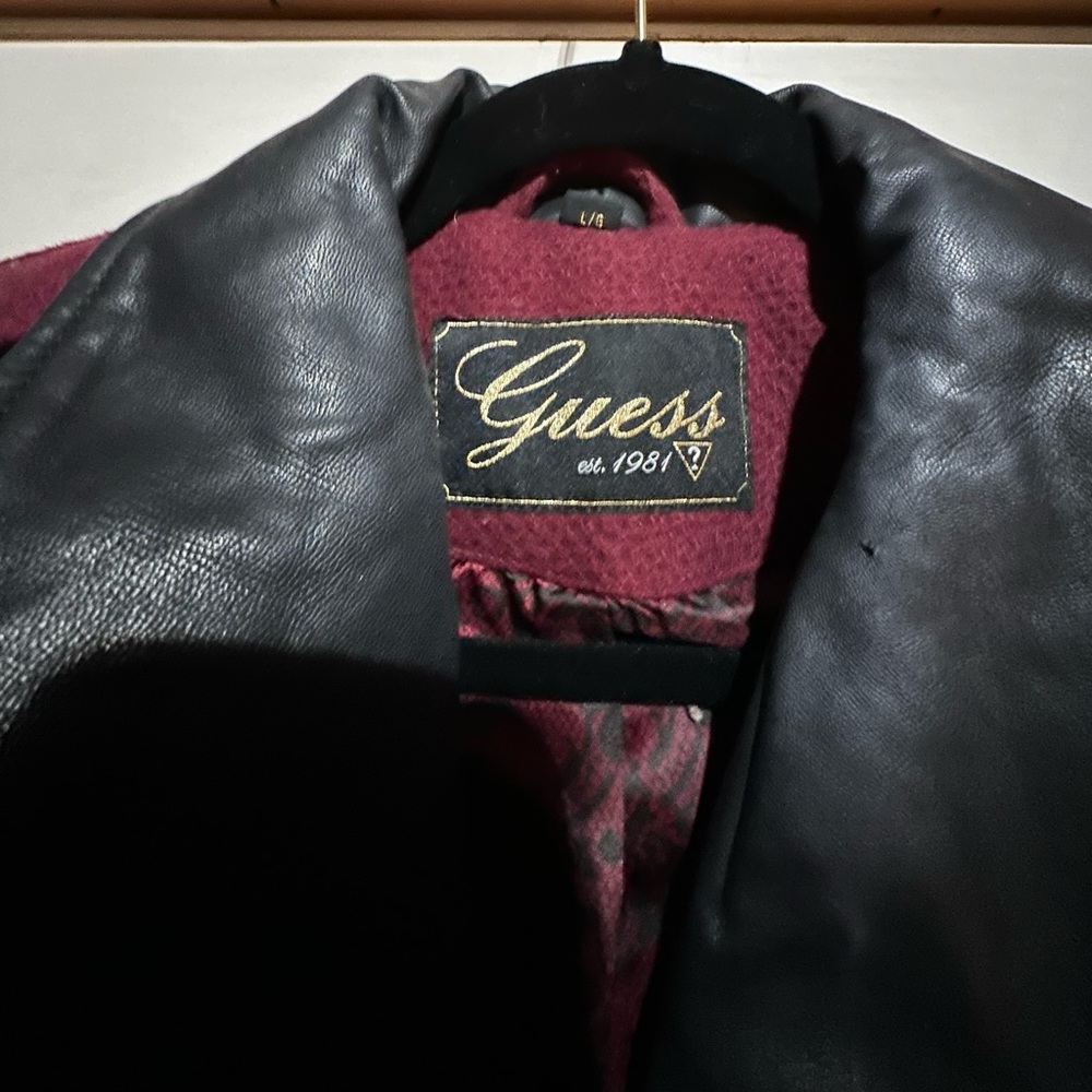 Beautiful, Guess Dress Coat SZ Large. Leather sleeves collar and belt beautiful.